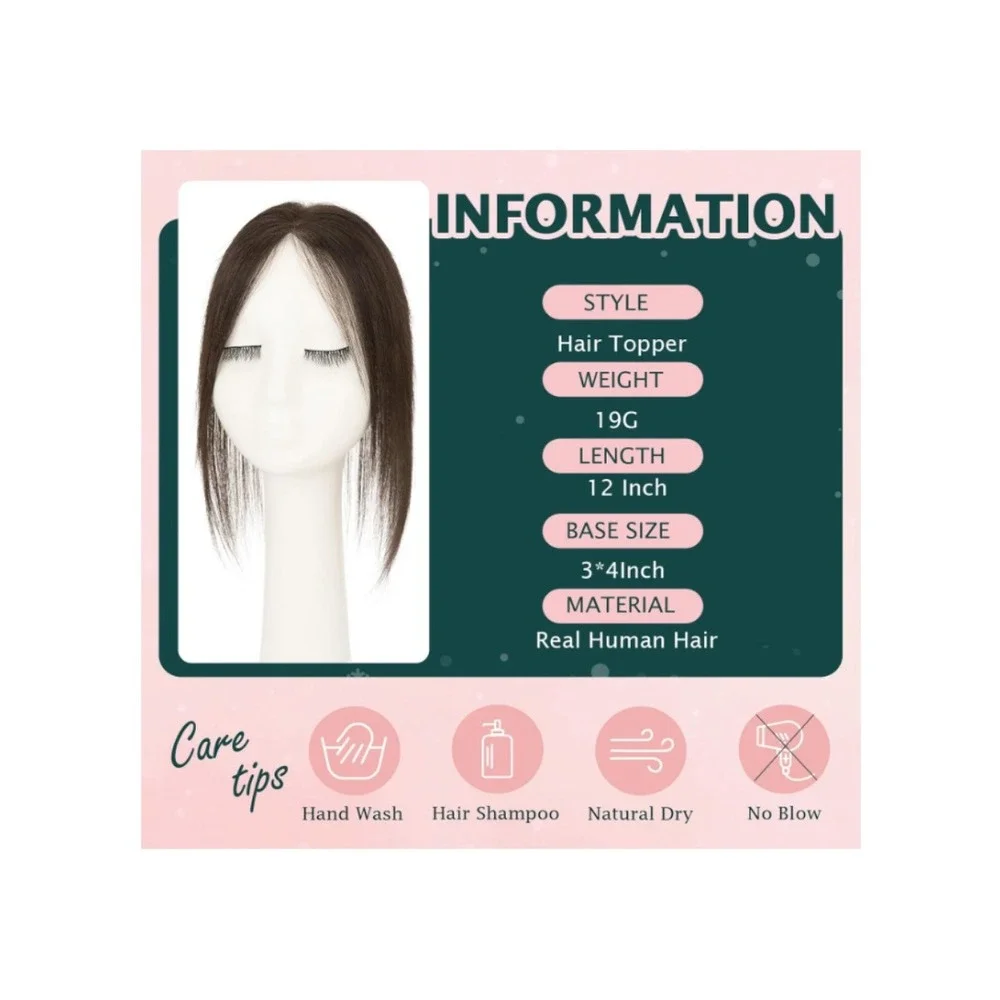 Clip in Bangs 100% Real Human Hair Extensions Dark Brown 12 Inch Topper Brunette